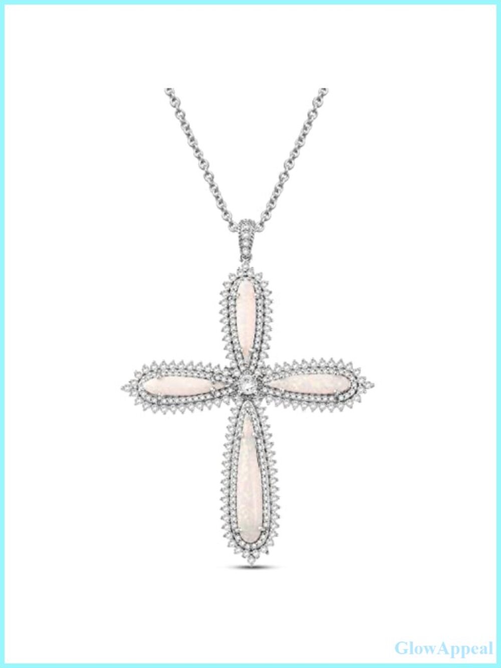 Sterling Silver Opal Cubic Zirconia Cross Pendant Necklace